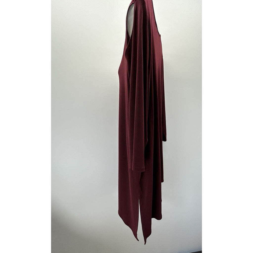 ALFANI SZ 2X Burgundy Split Sleeves Off Shoulder Sheath Midi Dress LAYERED.
