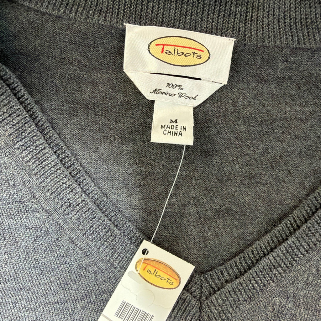 Vintage NWT Talbots M Gray 100% Merino Wool Knit Sweater Preppy Minimalist