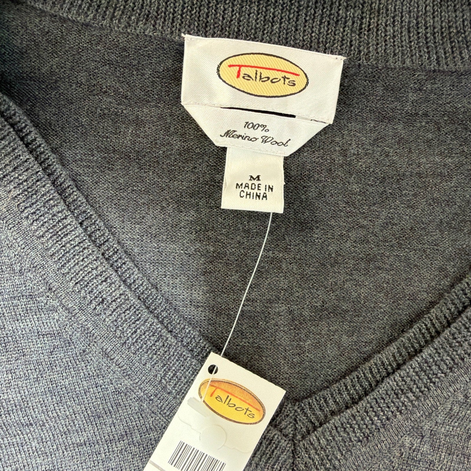 Vintage NWT Talbots M Gray 100% Merino Wool Knit Sweater Preppy Minimalist