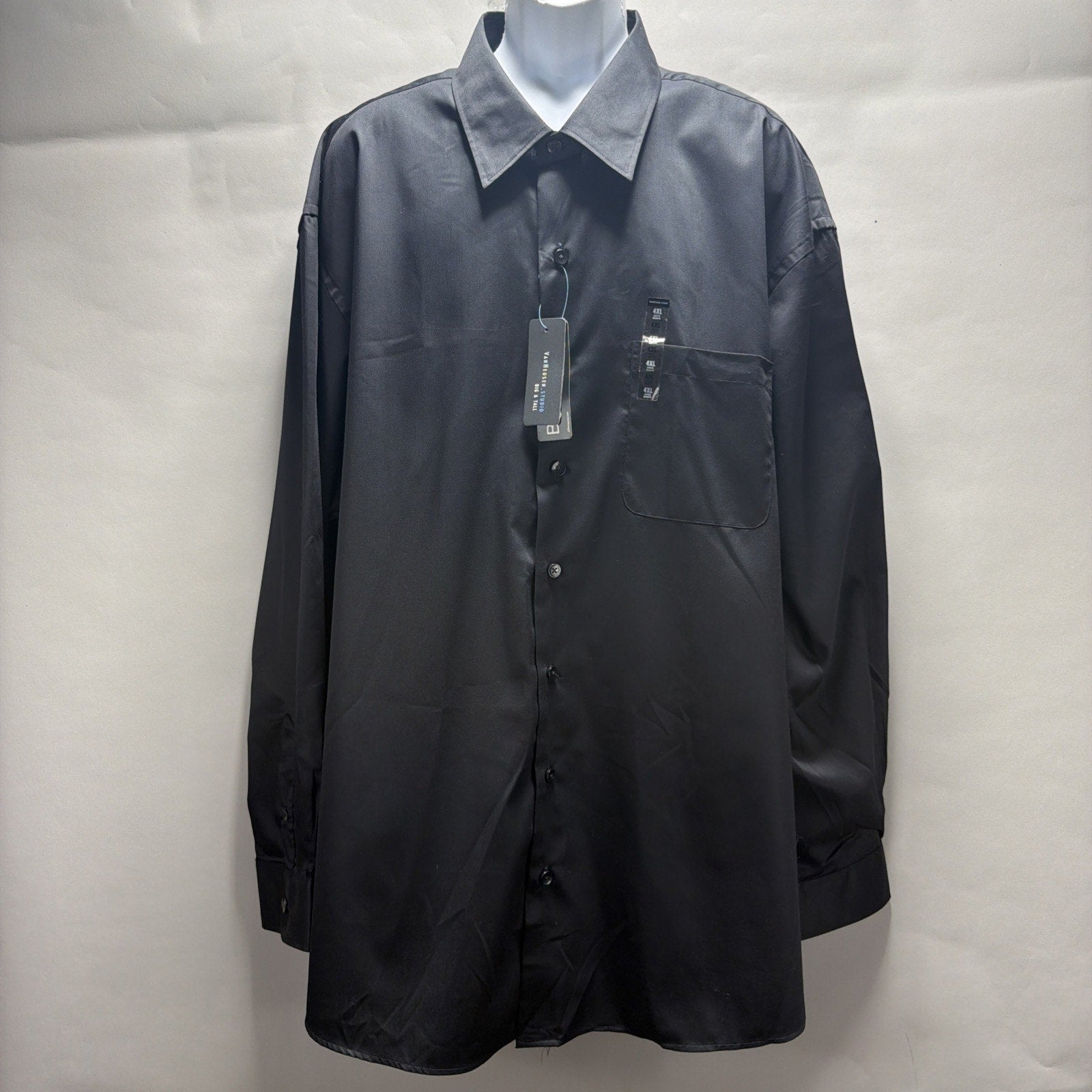 New VAN HEUSEN STUDIO No Iron Big &Tall 4XL Black Button Down Dress Shirt NWT