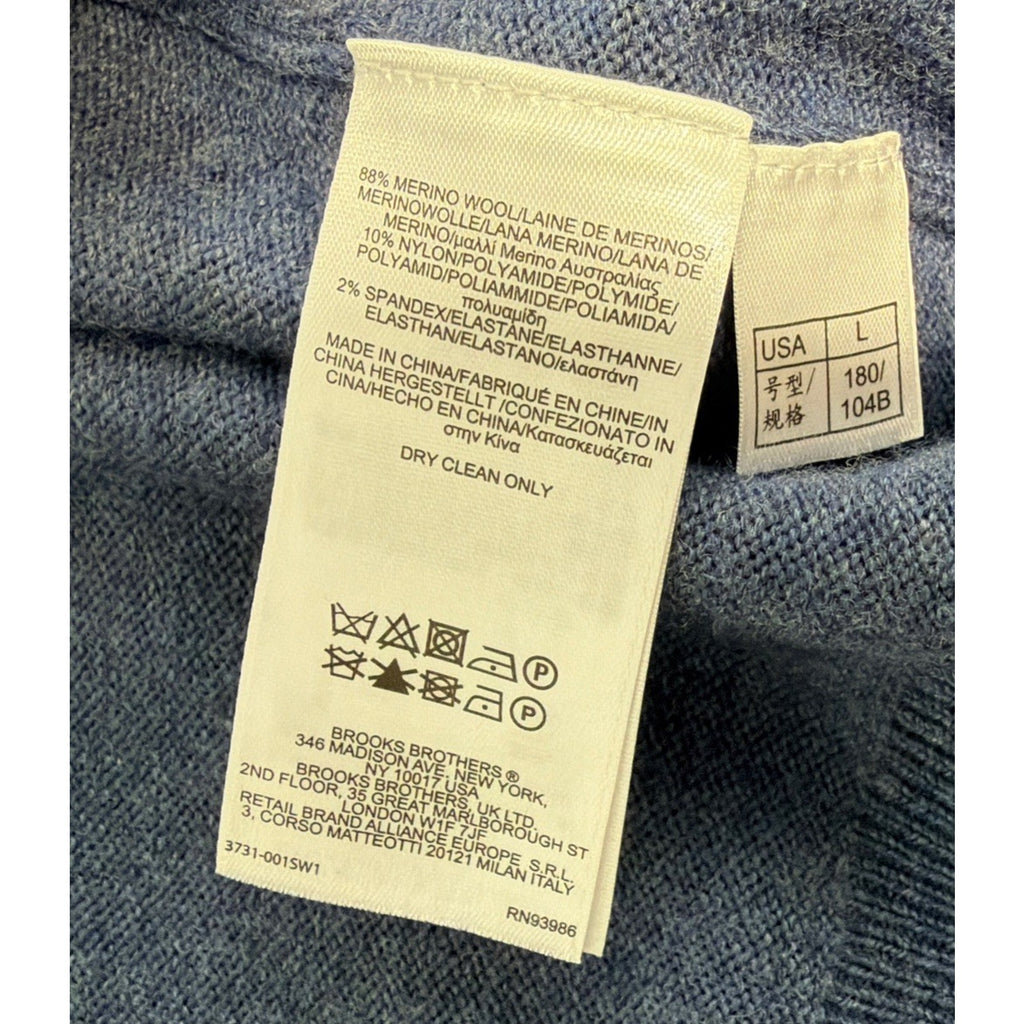 Brooks Brothers Sweater Men's L Blue Merino Wool V-Neck Stretch Preppy Casual