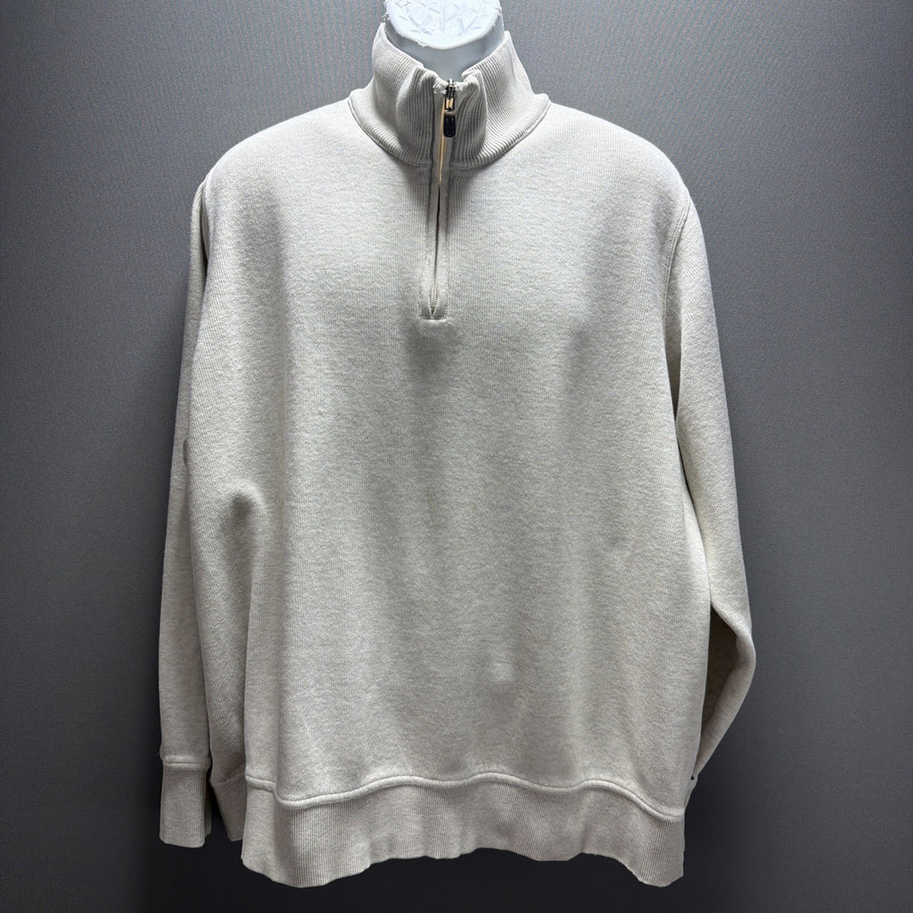 Eddie Bauer Quarter Zip Pullover Sweater Mens XL Beige Cotton Mock Neck