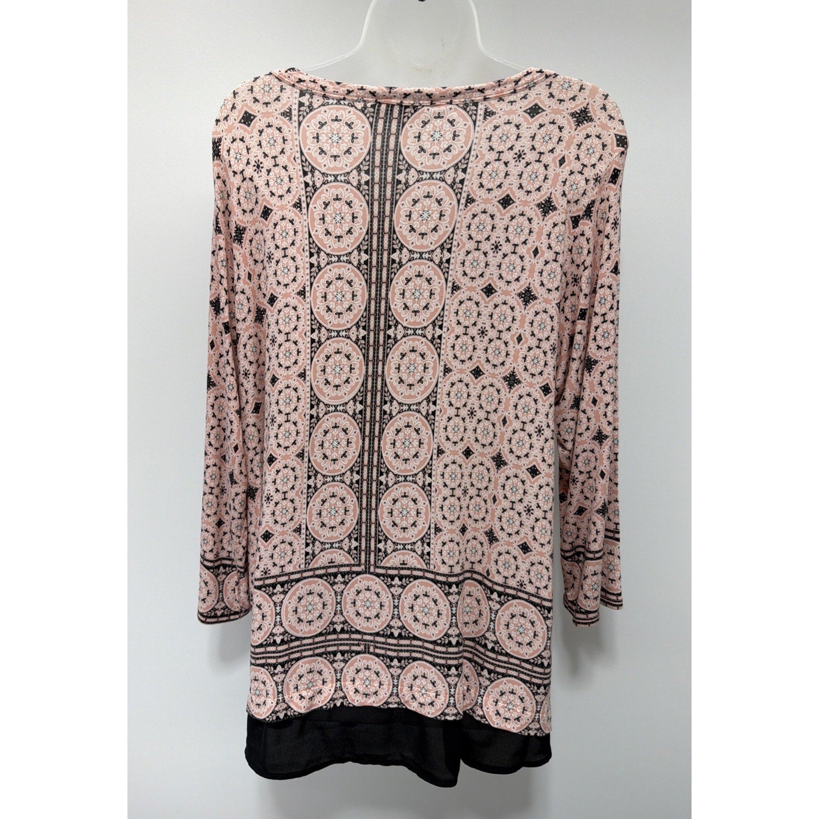 Rose + Olive Scoop Neck Top Womens 1X Pink Floral Bell Sleeve Knit Cottagecore