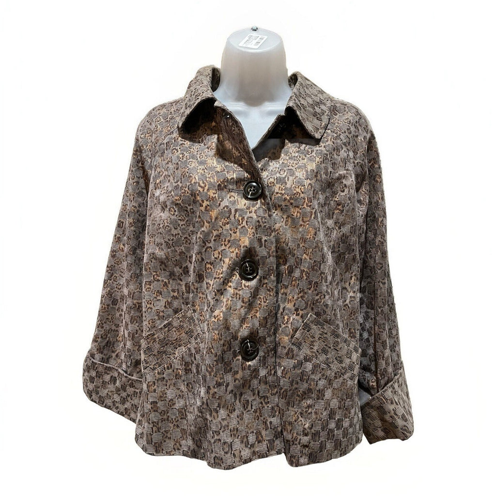 BIRCH HILL Gray Brown Polyester Snake Print Zipper Front Coat Jacket Vintage S
