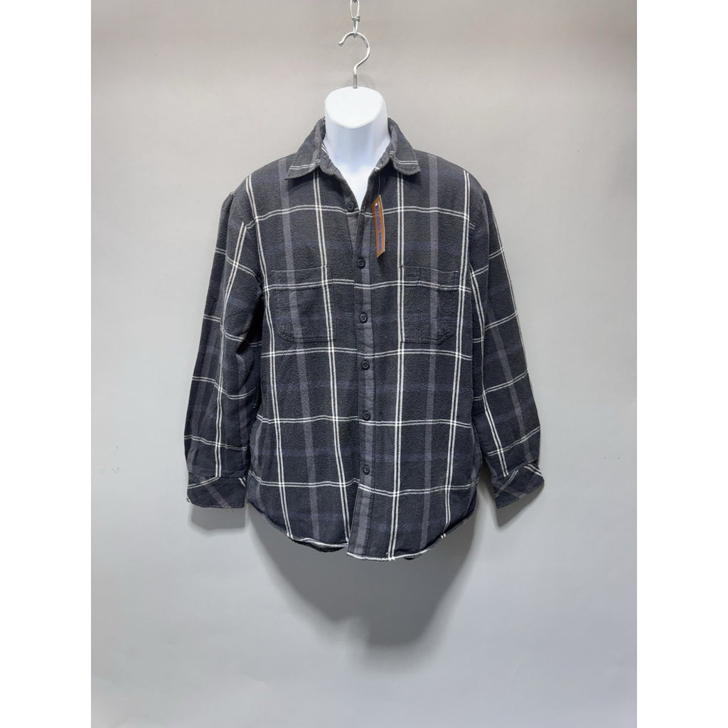 Rugged Point Flannel Shirt Mens Medium Gray Plaid Fleece Lined Button Front