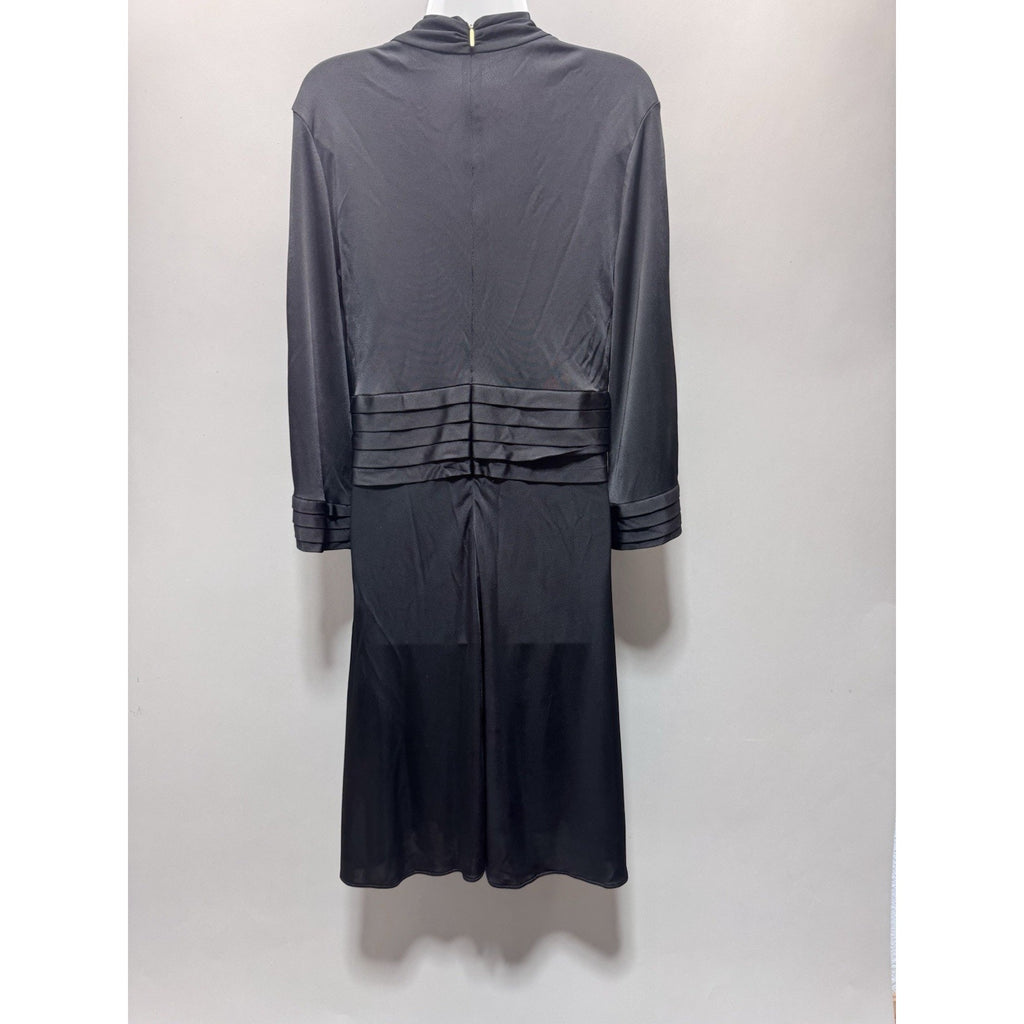 Roberto Cavalli Black Empire Waist Dress IT 44 US 8 10 V Neck Pleated Waist Gold