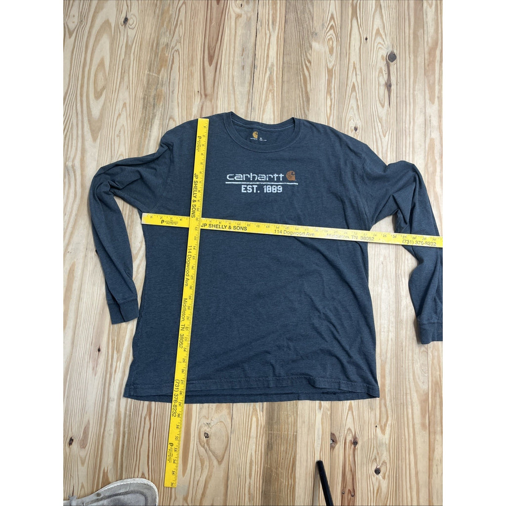 CARHARTT Shirt Mens XL Spellout EST 1889 Rugged Work Long Sleeve Cotton Gray