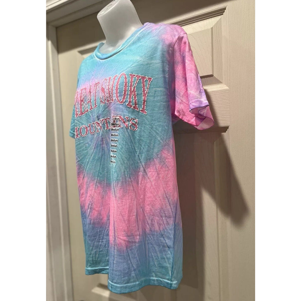 Vintage Great Smokey Mountains Tennessee Pink Blue T-shirt Medium Tie Dye