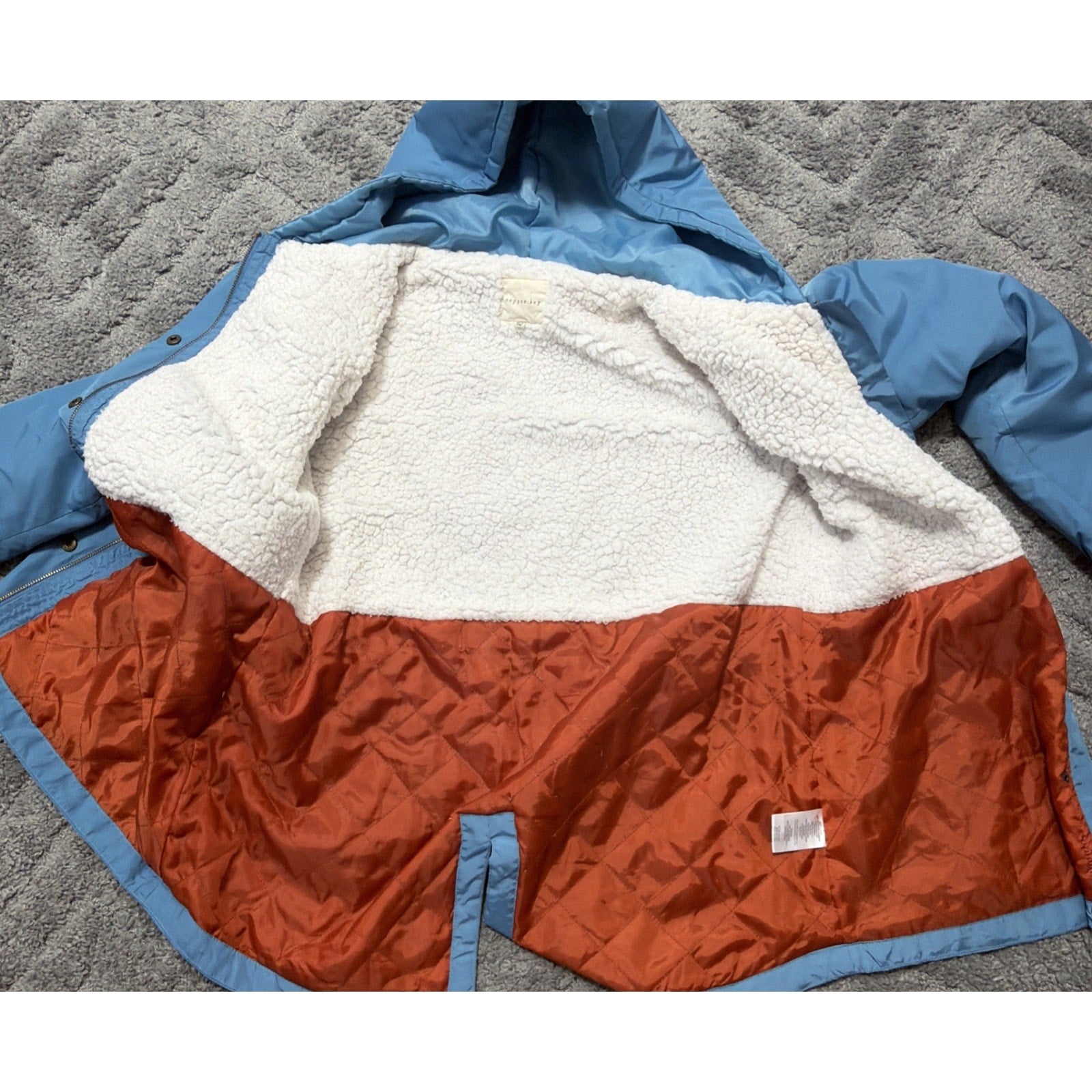 Copper Key Woman Size L Blue Hooded Lightweight Sherpa Lined Jacket Coat Zip Up