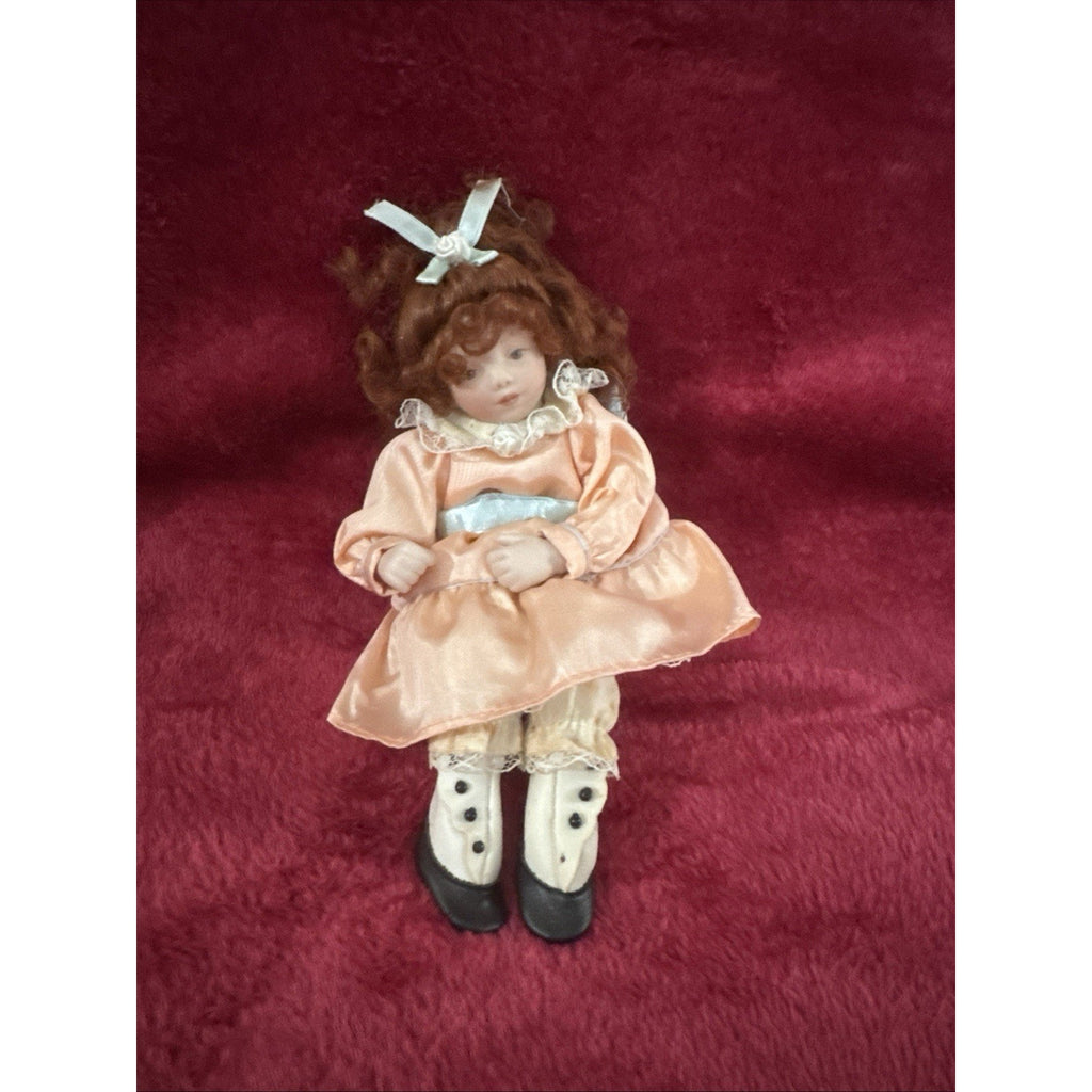 1995 Ashton Drake Kathy Hippensteel 8” Porcelain Doll Red Hair Peach Dress