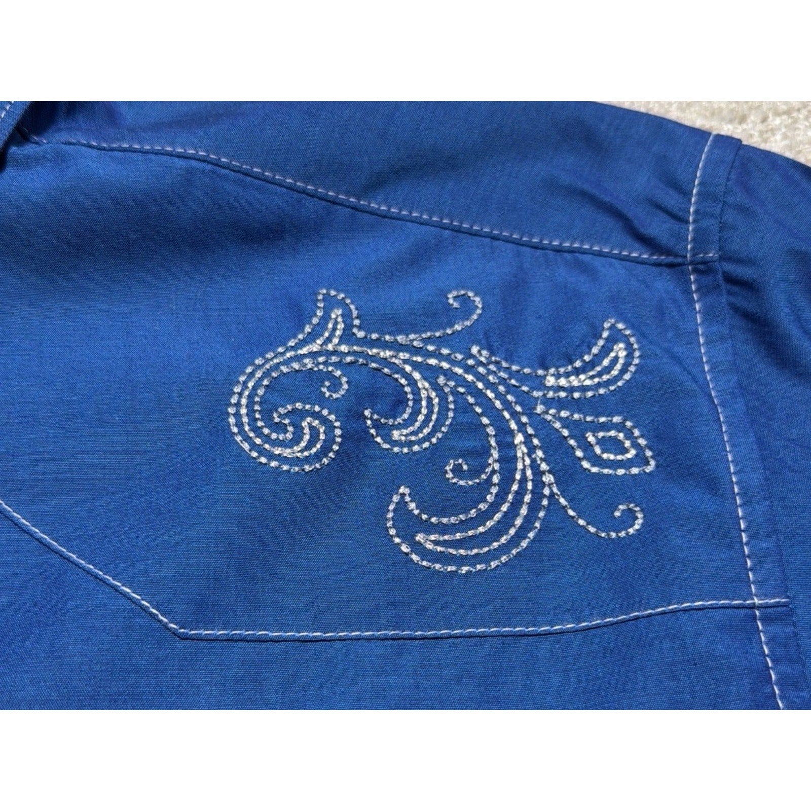 Wrangler Mens XL Blue Western Snap Shirt Embroidered Cowboy Rodeo Pearl Snaps