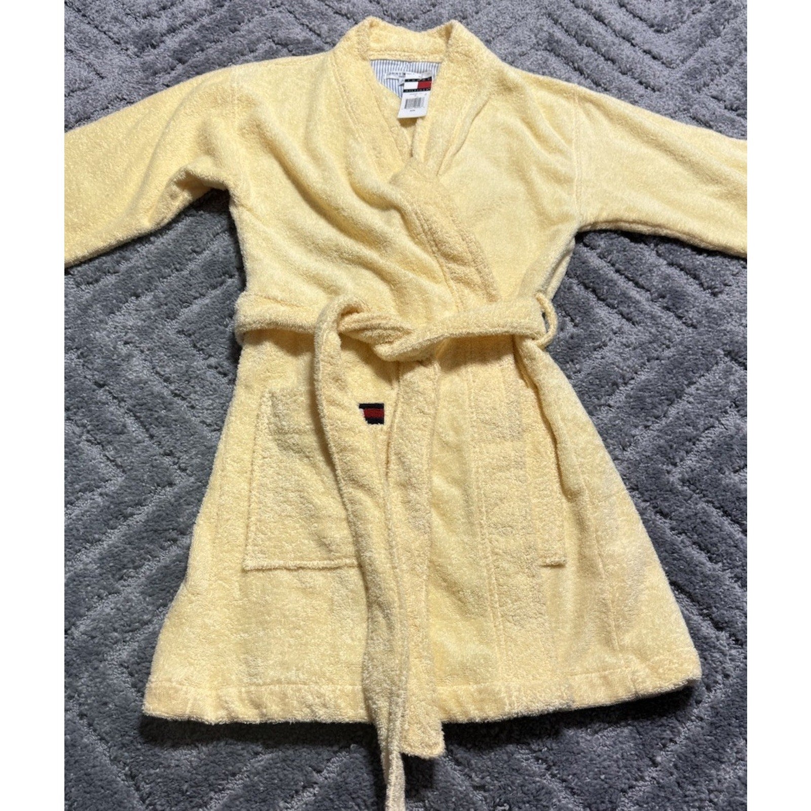 Tommy Hilfiger Logo Yellow Bath Towel Robe Adult Small New Luxury Cotton