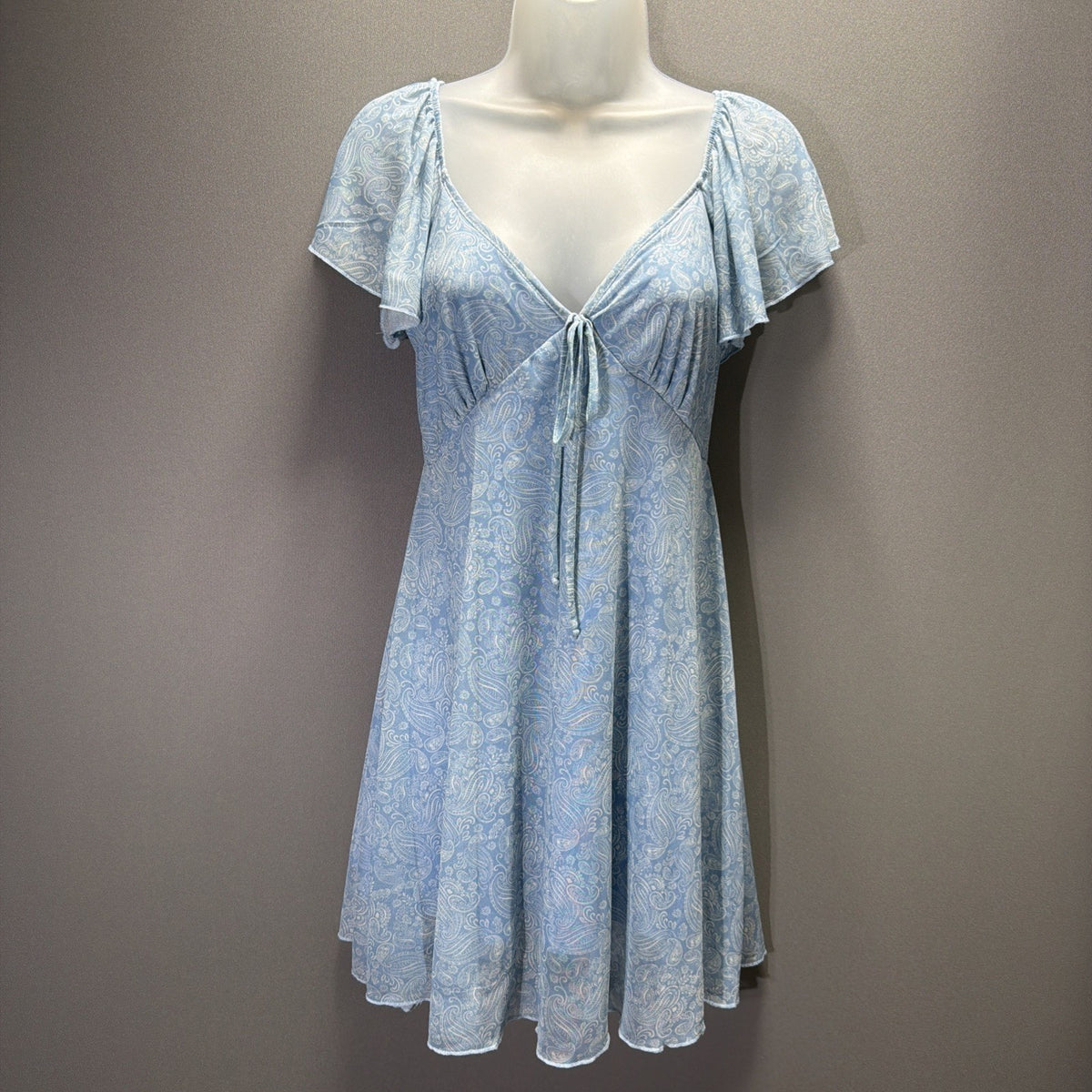 See You Monday Y2K Mini Dress Blue Paisley Sheer mesh Size Medium Stretch