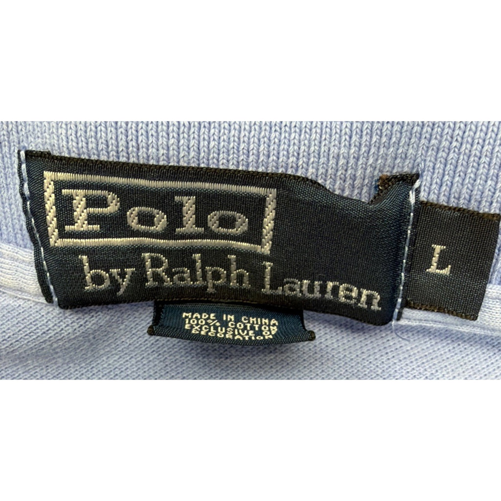 POLO Ralph Lauren Blue Polo Shirt w/Green Pony Logo Mens Large Flaw