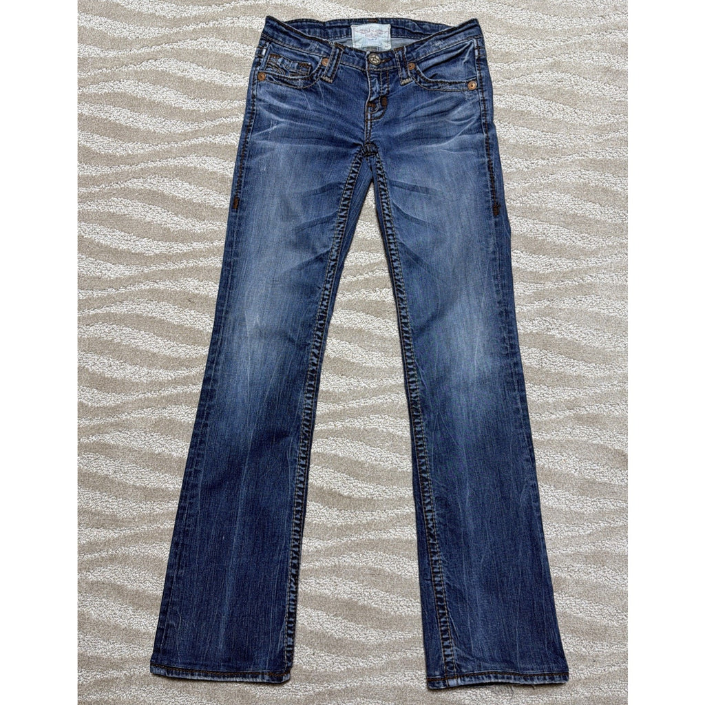 Big Star Liv Boot Jeans Womens 27XL Blue Wash Low Rise Bootcut Embroidered Denim