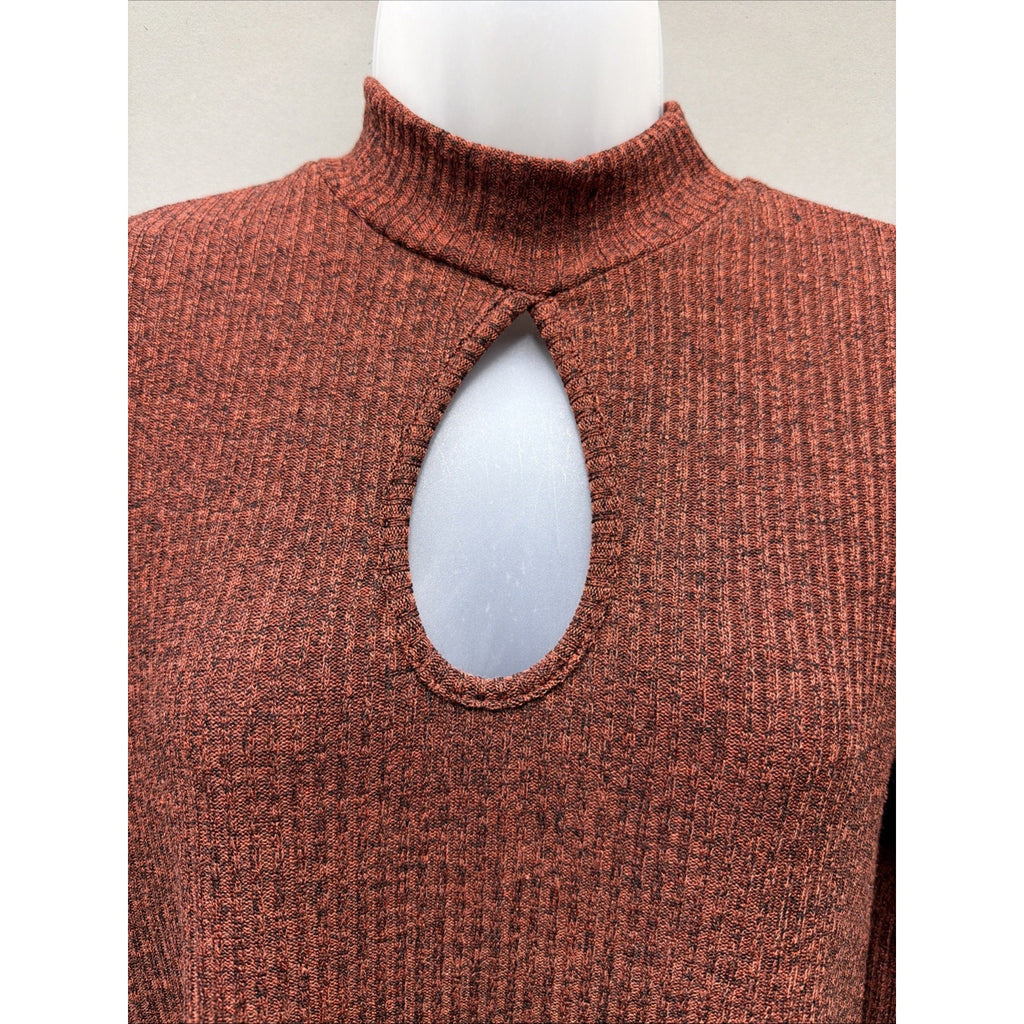 Jodifl Women’s Burnt Orange Ribbed Long Sleeve Tunic Sweater Dress Size Small