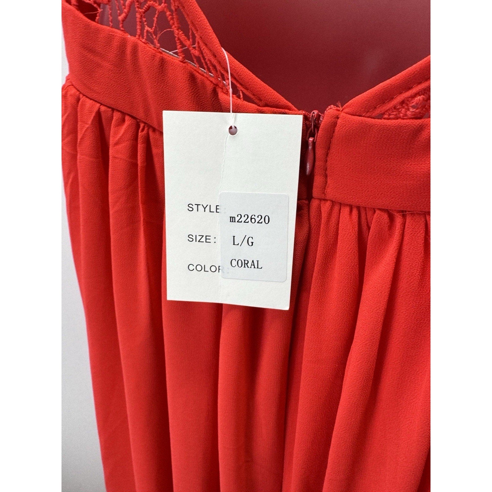 Maniju Women’s Coral Red Formal Maxi Lace Front Dress Size Large NWT