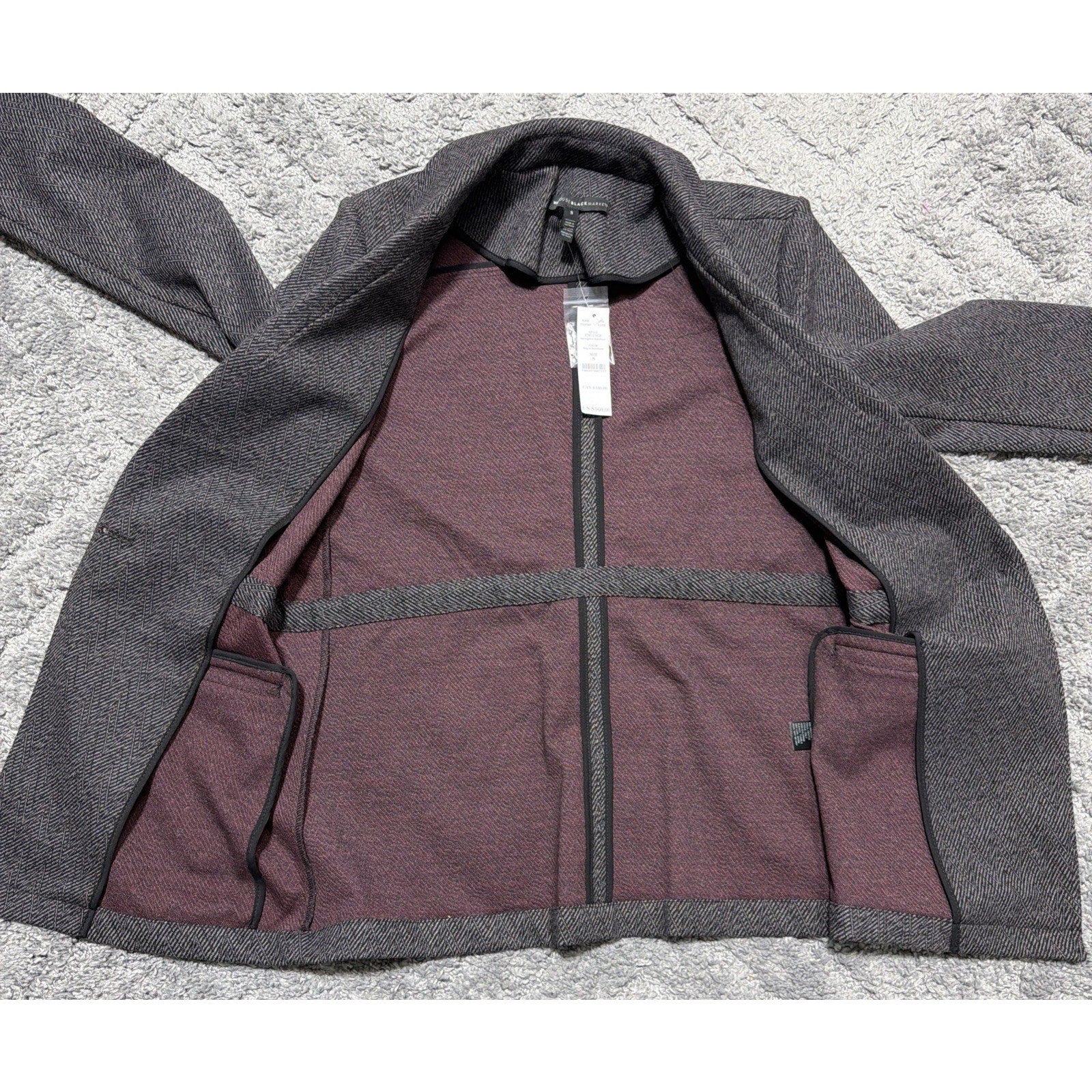 NWT White House Black Market Herringbone Knit Blazer Jacket Gray Bloodstone S