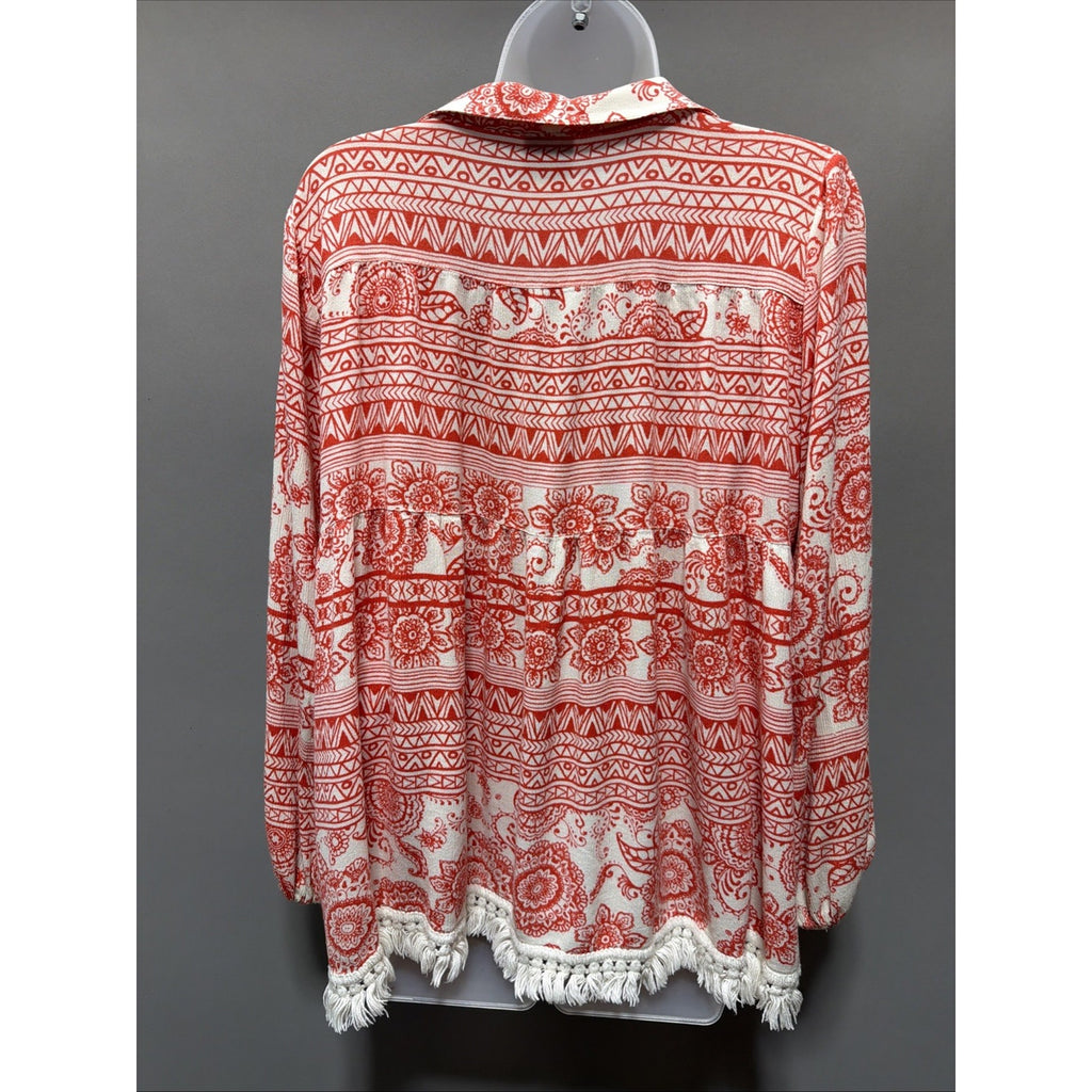 Ivy Jane Women’s Oversized Fringe Hem Floral Tunic Top BOHO, Medium Made USA