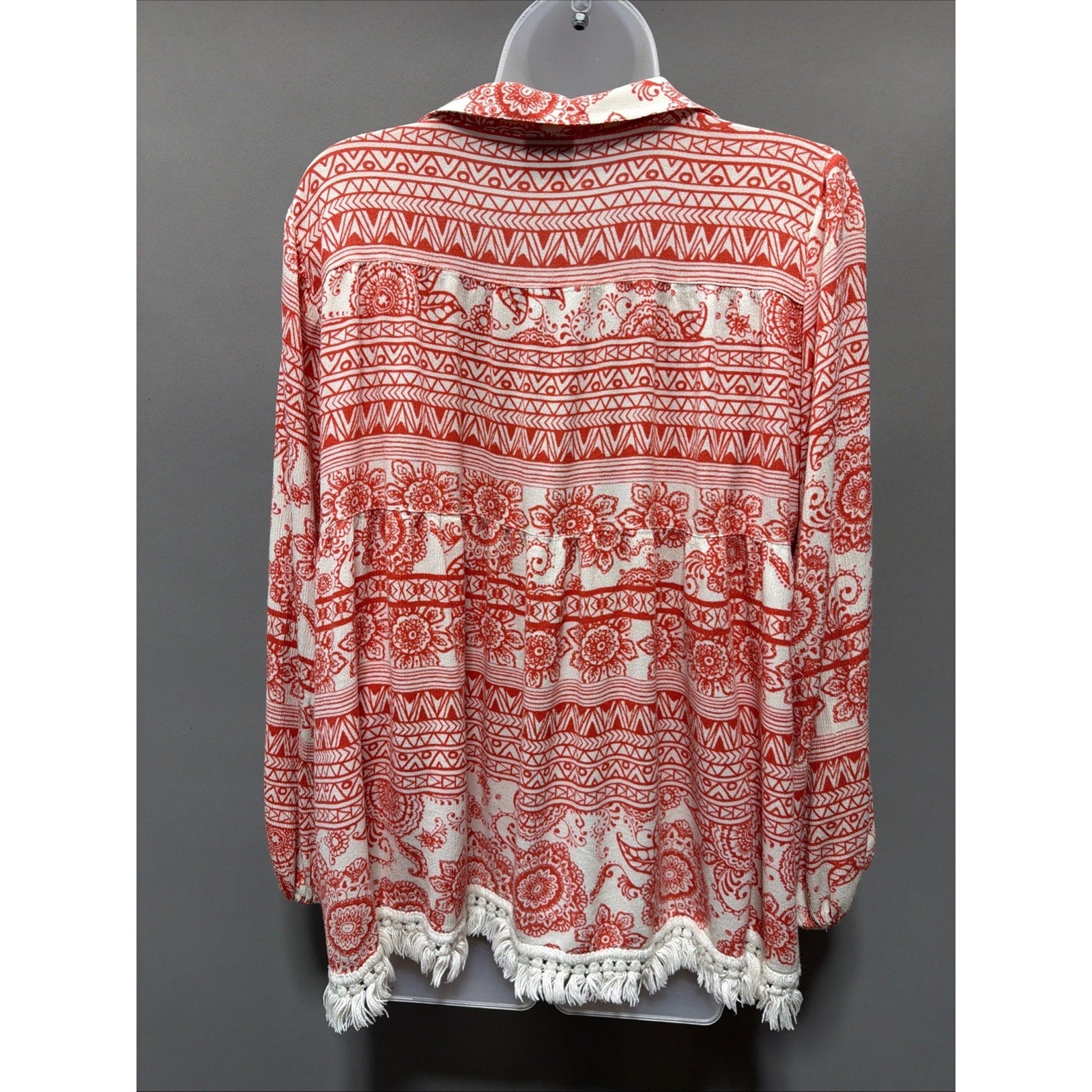 Ivy Jane Women’s Oversized Fringe Hem Floral Tunic Top BOHO, Medium Made USA