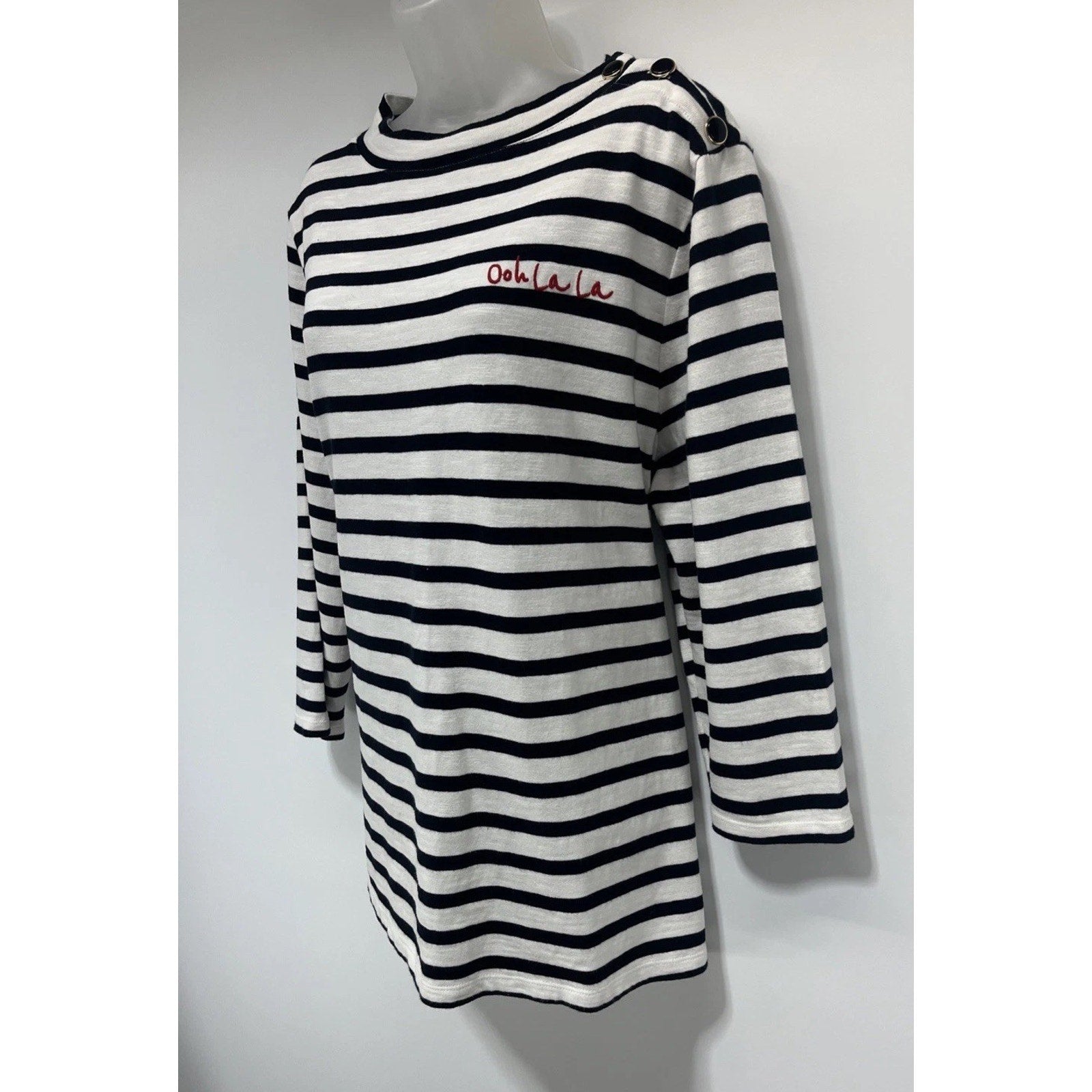 Talbots Top Womens XL Mock Neck Pullover Button Shoulder 3/4 sleeve Ooh LaLa