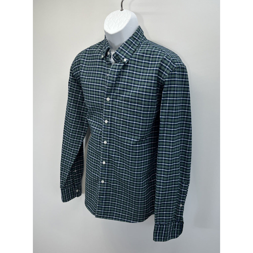 J Crew Shirt Men Large Green Plaid Flex Slim Fit Oxford Long Sleeve