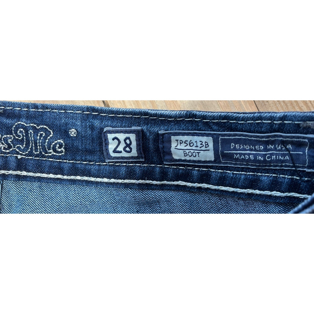 Miss Me Low Rise Boot Jeans Women 28 Blue Dark Wash Embellished Denim Bootcut