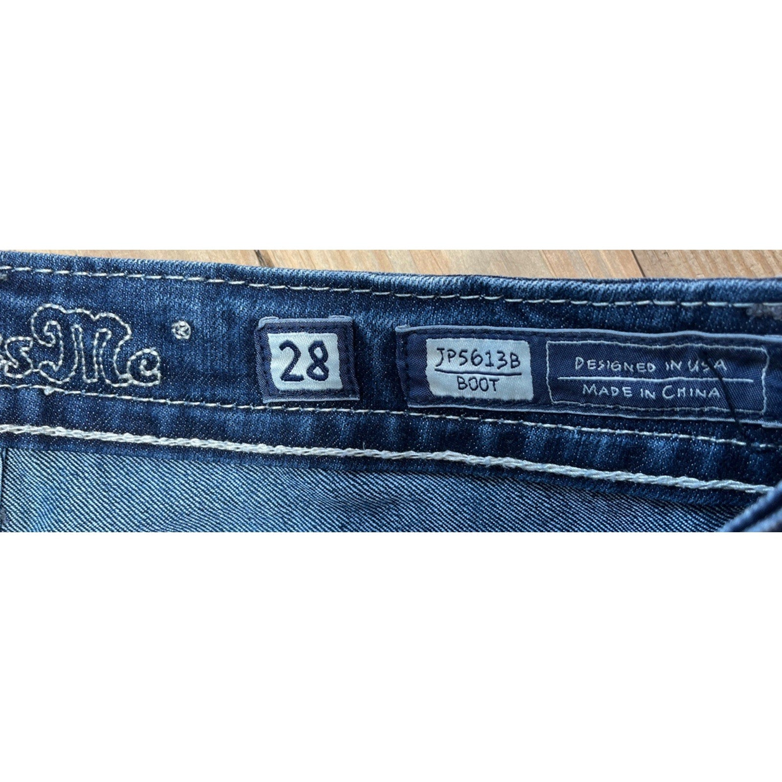 Miss Me Low Rise Boot Jeans Women 28 Blue Dark Wash Embellished Denim Bootcut