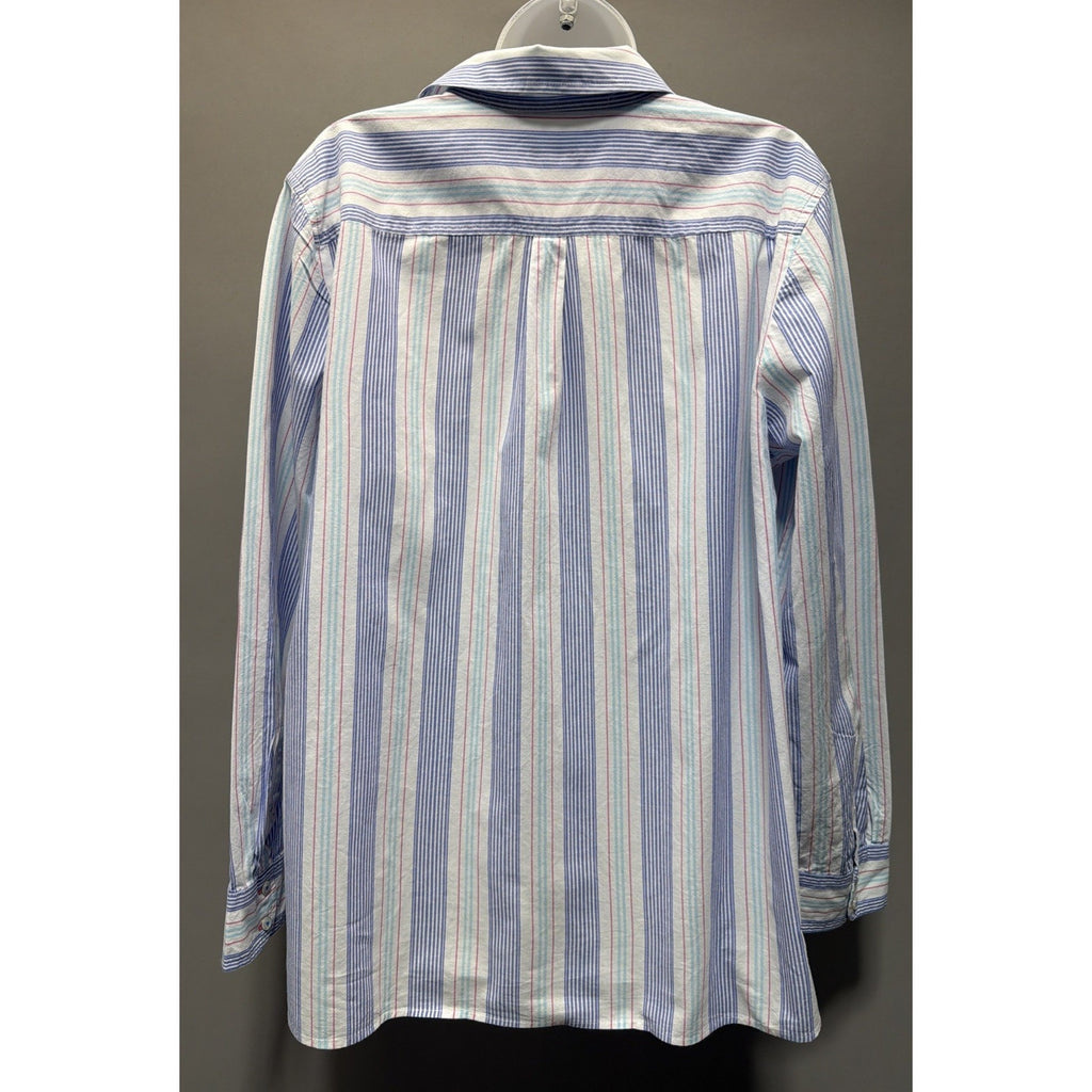 Talbots Women Career Top Blouse Shirt Size XL Gem Stone Striped Collared Cotton