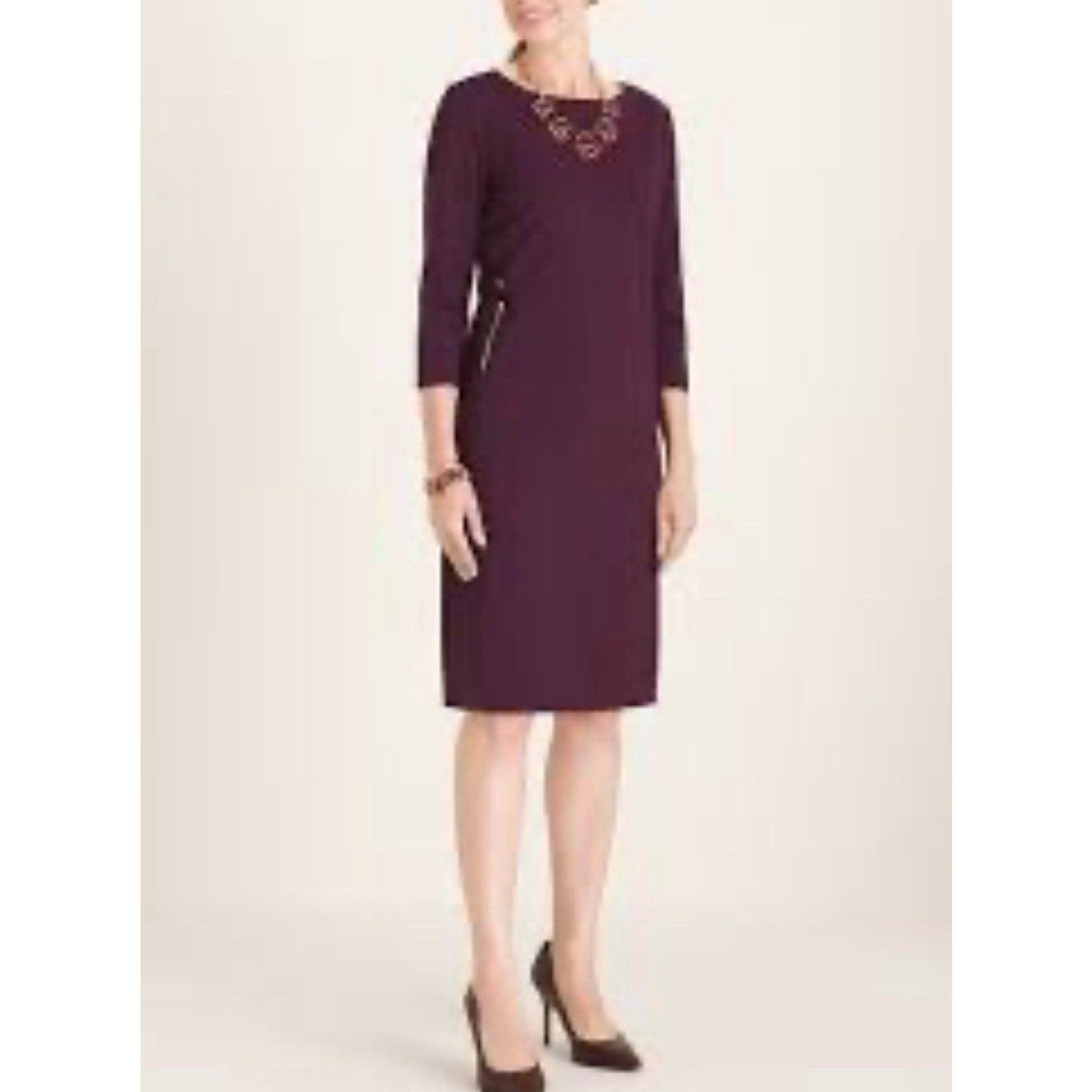 Chicos Sheath Dress Size 00 (US 2) Double Zip Maroon Knit 3/4 Sleeve