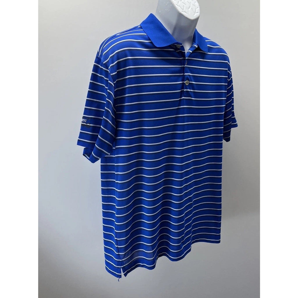 NIKE GOLF Mens Large S/S Dri Fit Golf Polo Shirt Slate Blue Gray White Striped