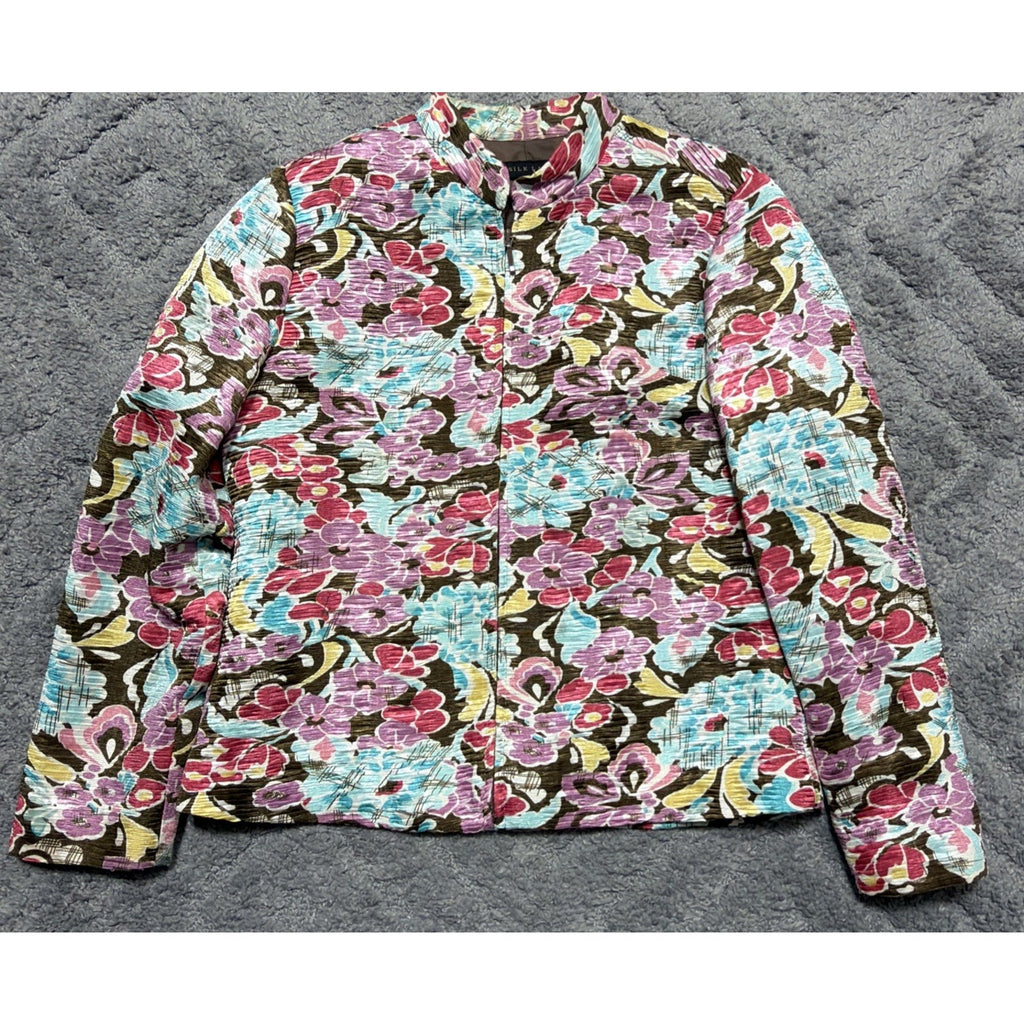 Silkland Silk Land Size M Zip Front Lined Long Sleeve Poly Textured Jacket