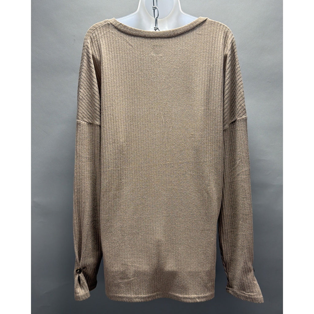 Third Stitch Boutique Textured Henley Top Size L Long Sleeve Oversized NWT