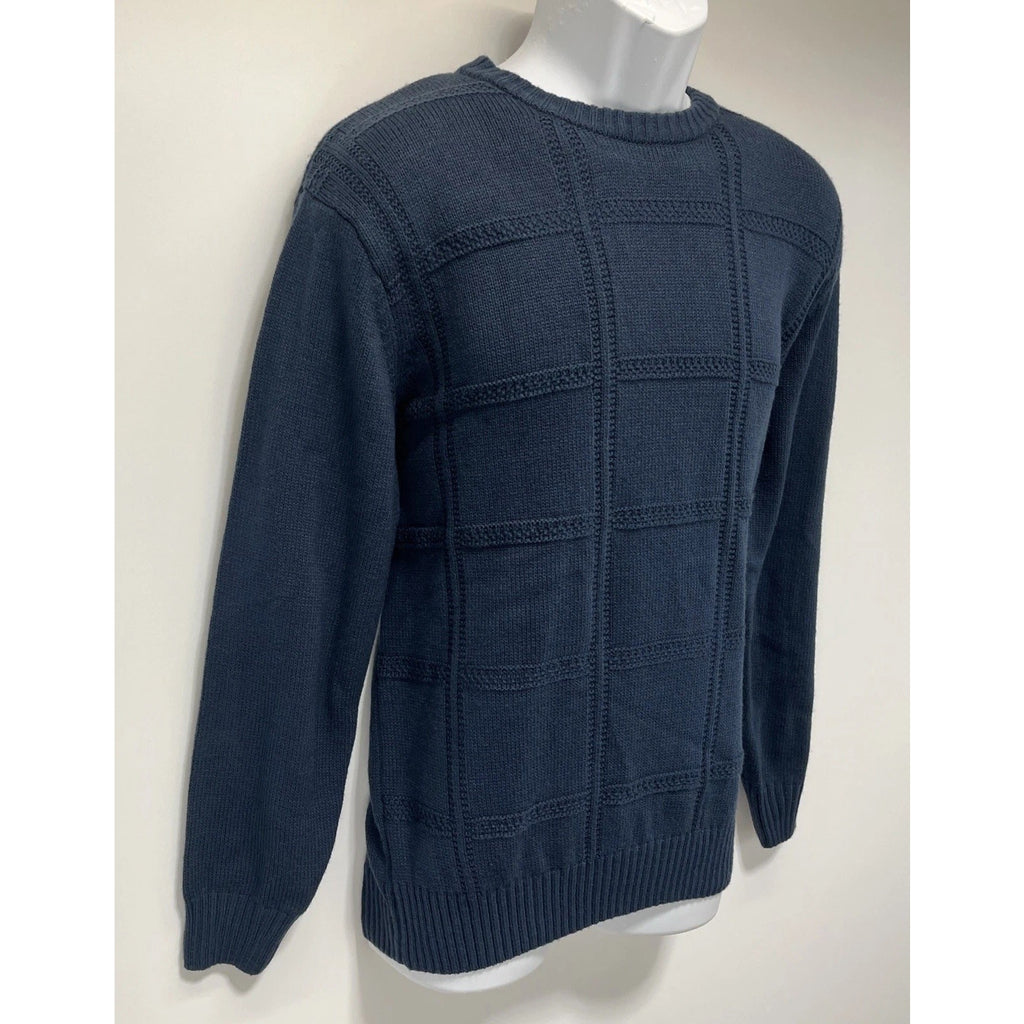Mens Eight Bells Pullover Knit Sweater Navy Blue Long Sleeve Cotton Medium