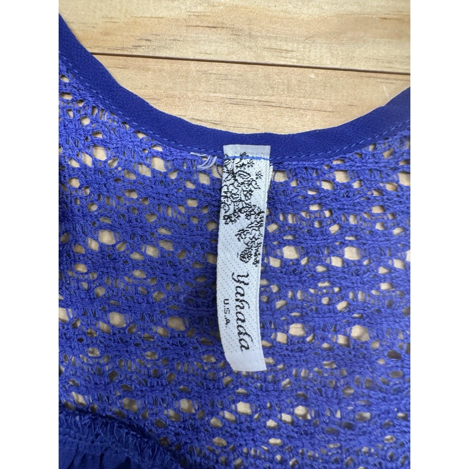 Y2K Yahada USA Women’s S Blue Camisole Tank Top Lace Back Bottom Boho Pocket