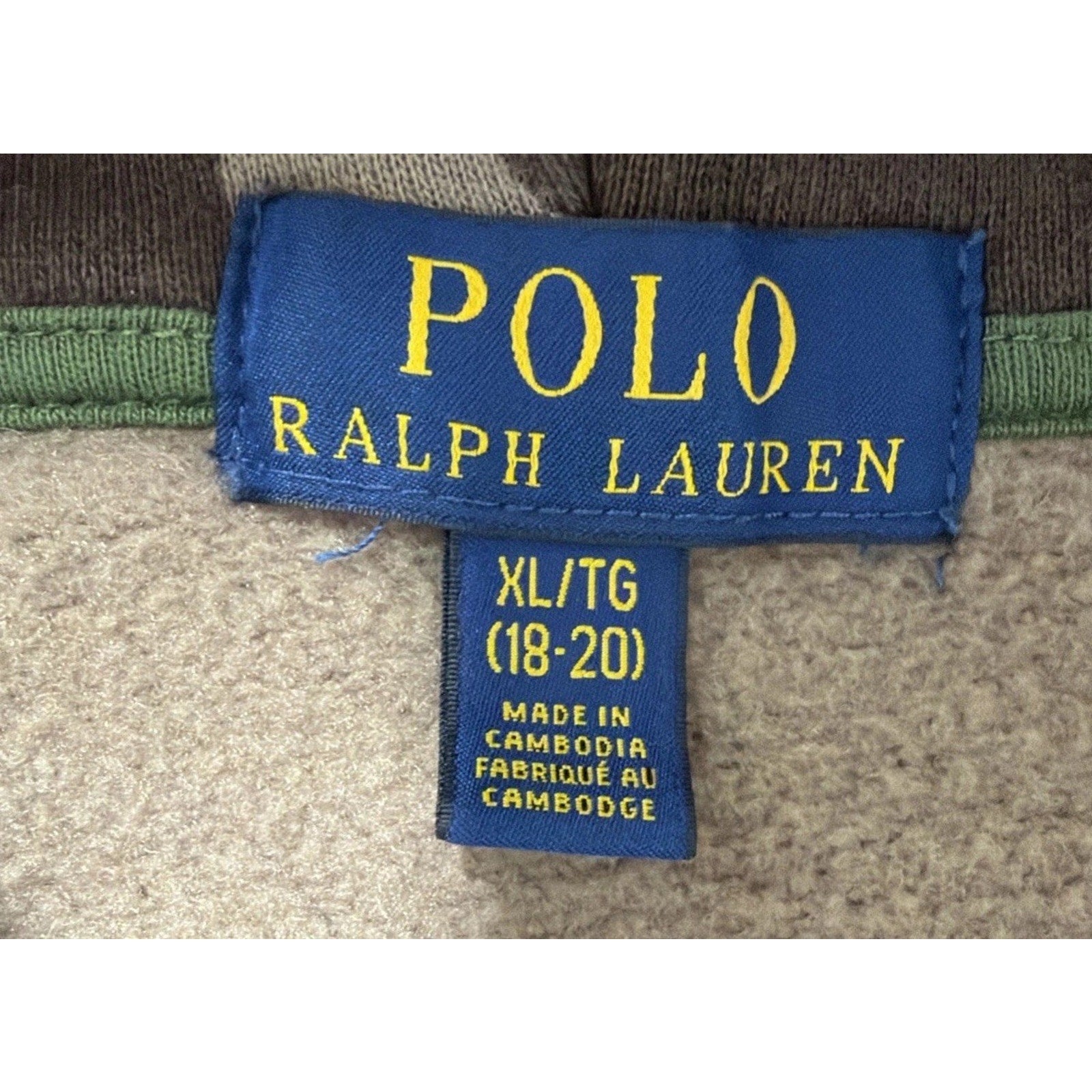 Polo Ralph Lauren Hoodie Fleece Sweatshirt Teen XL 18-20 Green Camo Full Zip