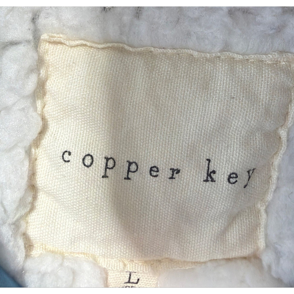 Copper Key Woman Size L Blue Hooded Lightweight Sherpa Lined Jacket Coat Zip Up