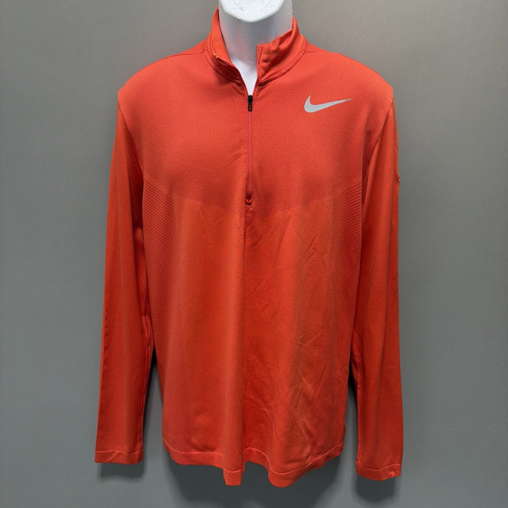Nike Dri Fit Golf Long Sleeve 1/4 Zip Pullover Sweat Shirt Size Medium Orange