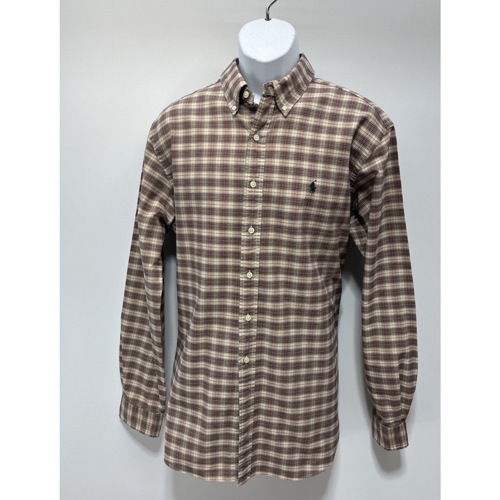 Ralph Lauren Classic Fit Shirt Mens XL Brown Check Button Up Green Pony