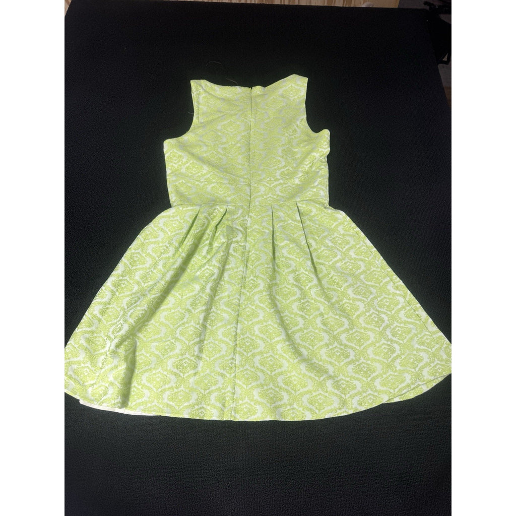 Patricia Delicato Lime Green White Jacquard Fit & Flare Dress Womens Large