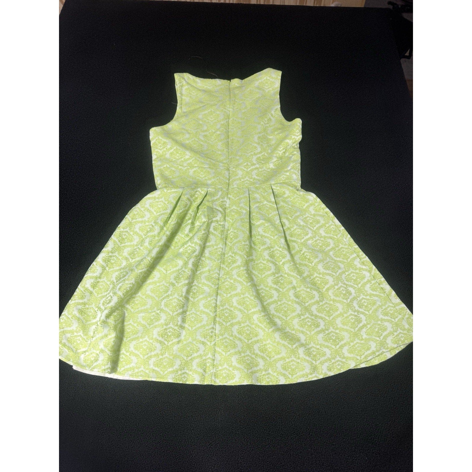 Patricia Delicato Lime Green White Jacquard Fit & Flare Dress Womens Large