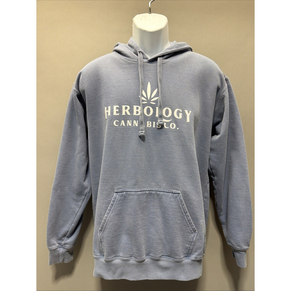 Herbology Cannabis Co. Fleece Hoodie By Comfort Colors Size Large Blue