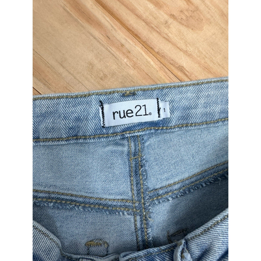 Rue 21 Jeans High Ride Wide Flare Juniors Size 1 Cotton Spanex Patch Jeans