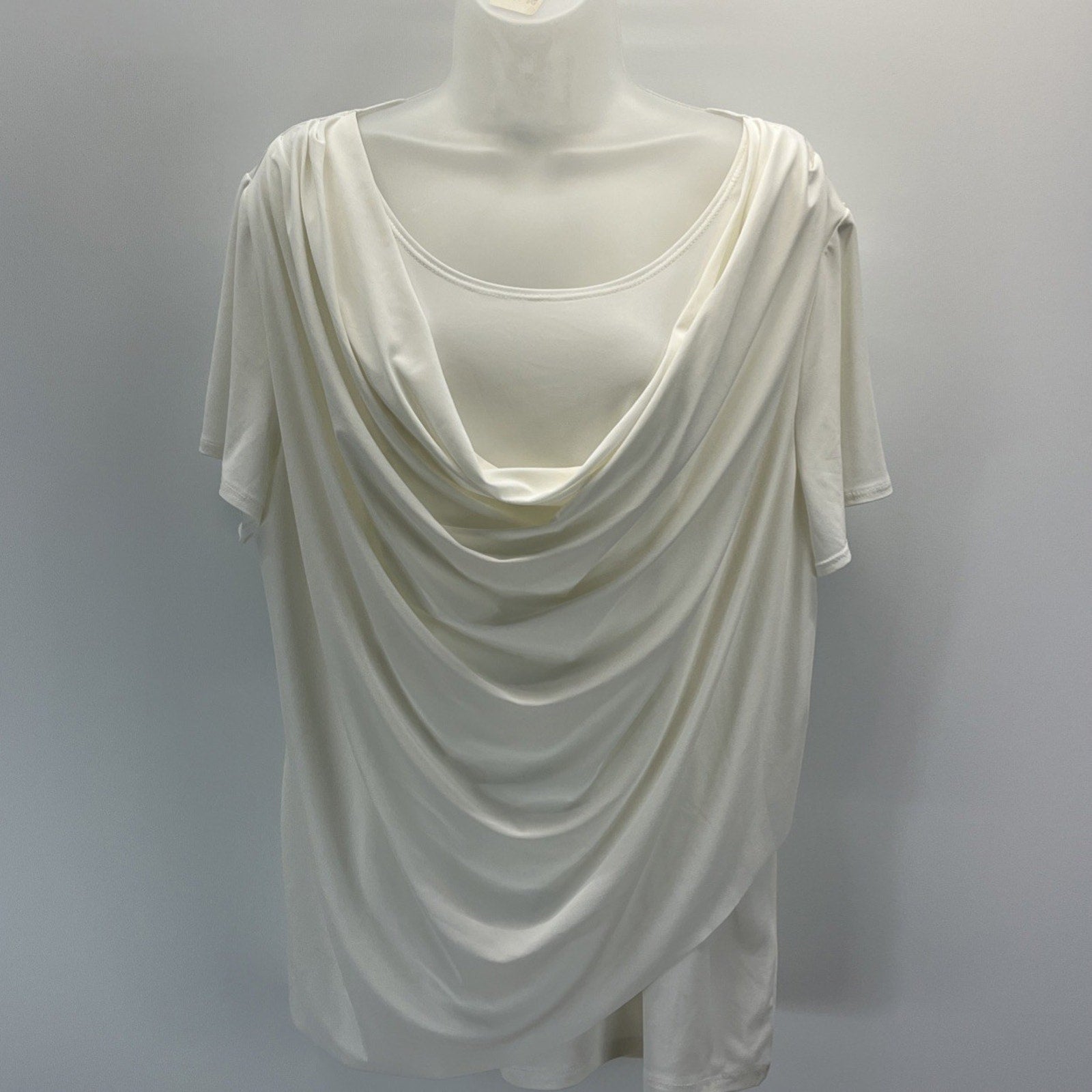 Roz & Ali Top Plus 2X Ivory Short Sleeve Pullover Blouse Stretch