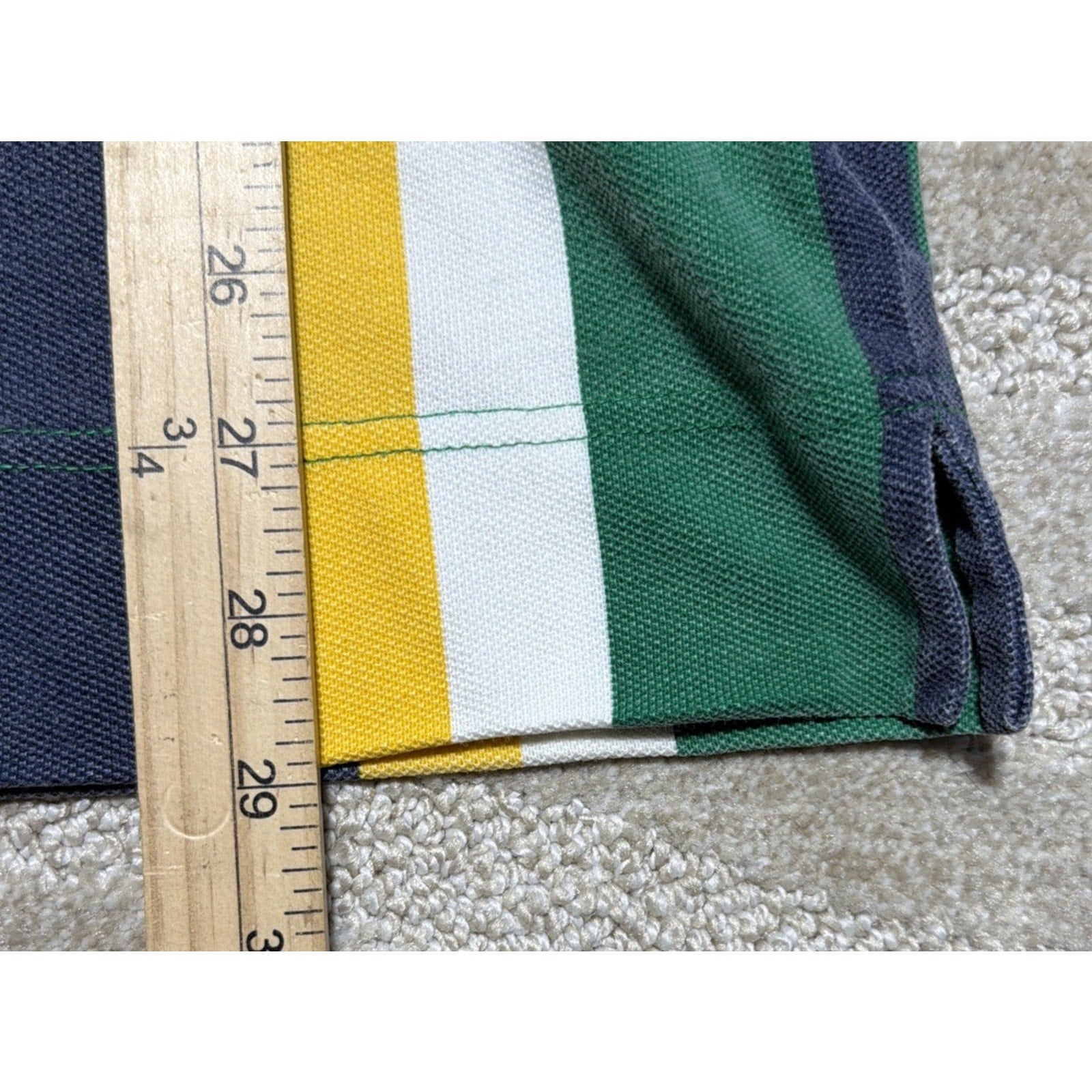 Vintage 90s Tommy Hilfiger Green White Faded Striped Polo Shirt Crest Mens L