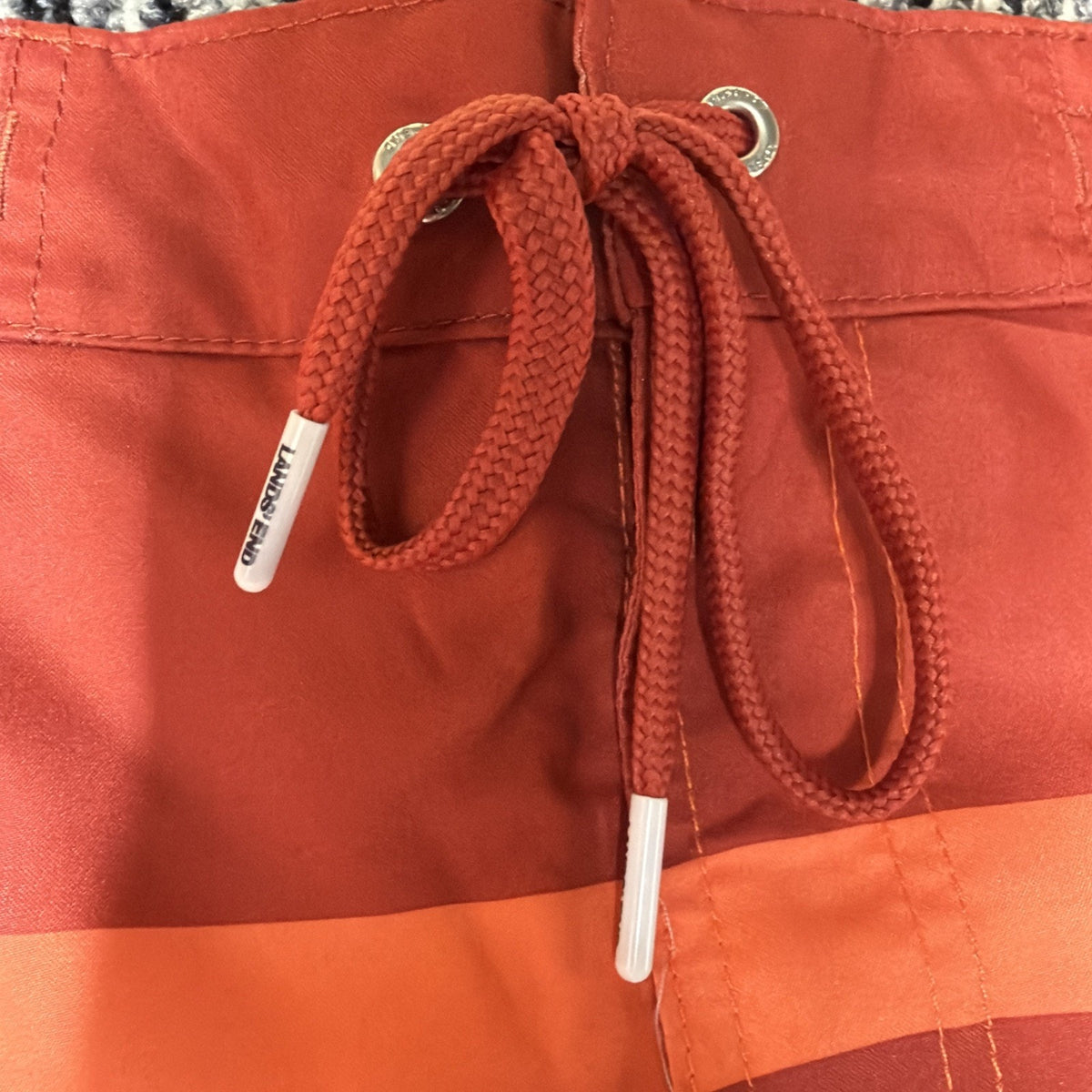 Men's Lands End Orange Striped Print Swim Trunks Shorts NWOT Size L 36-38