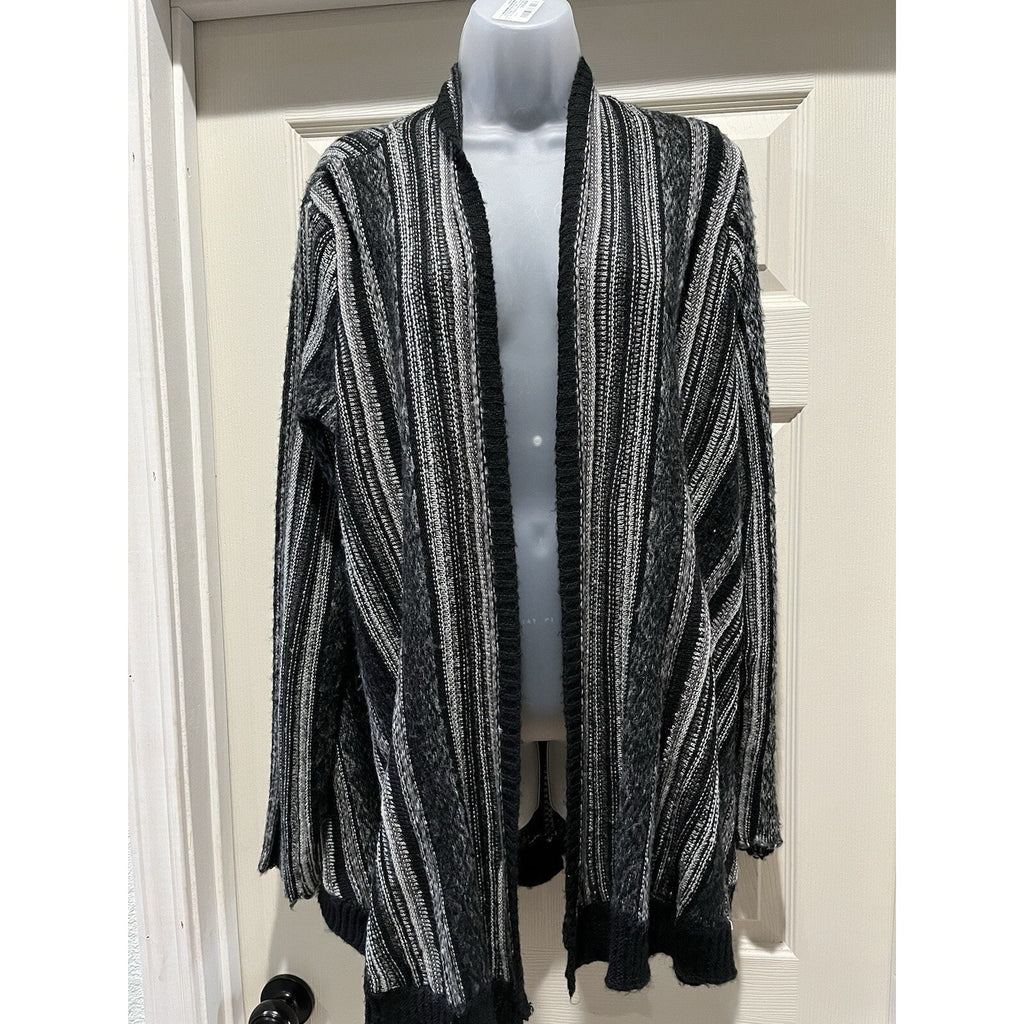 Vintage X America Size L Grey Black Stripe Heavy Knit Swing Open Front Cardigan