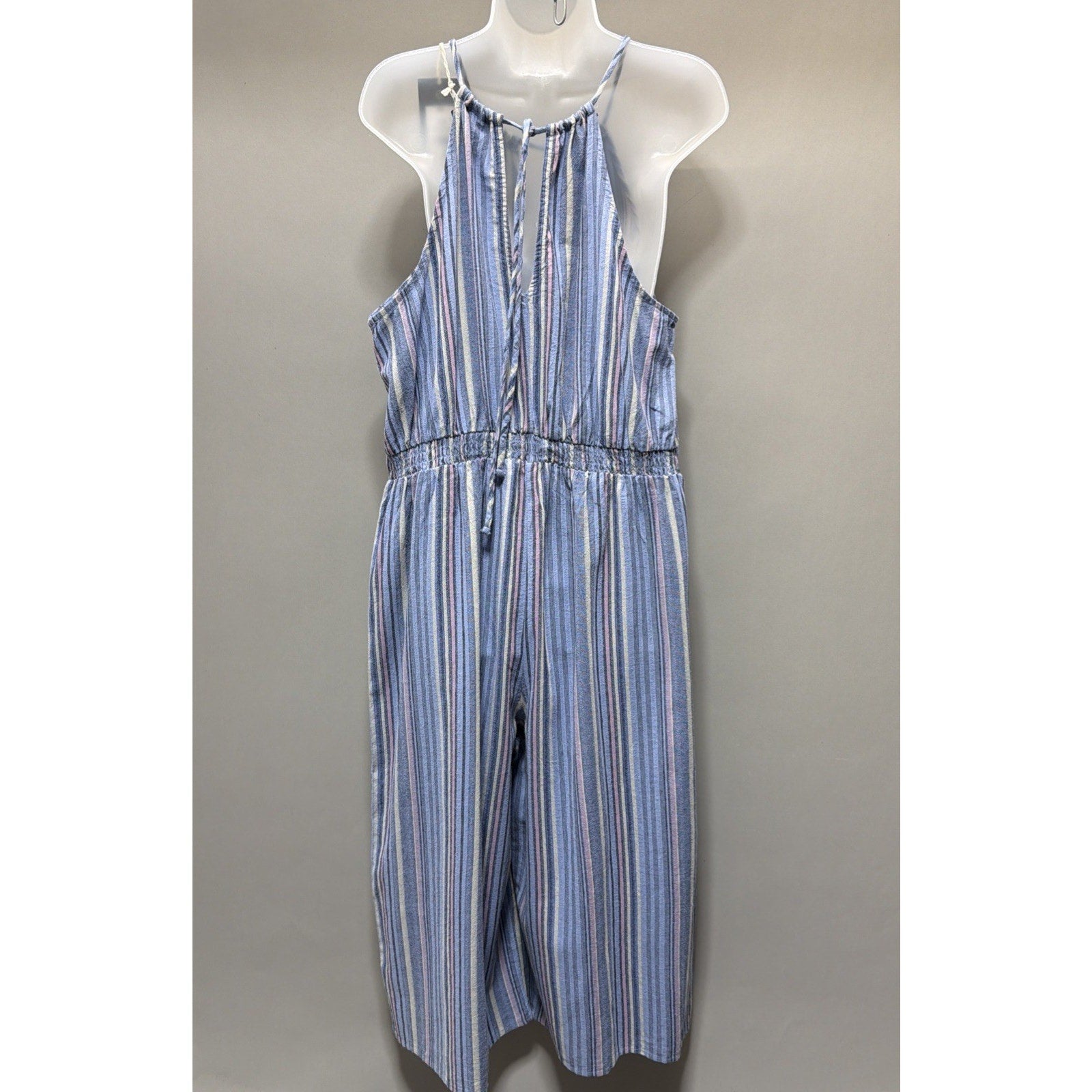 Universal Thread Striped Halter Romper XXL Blue Pink Cotton Tie Back Pockets New