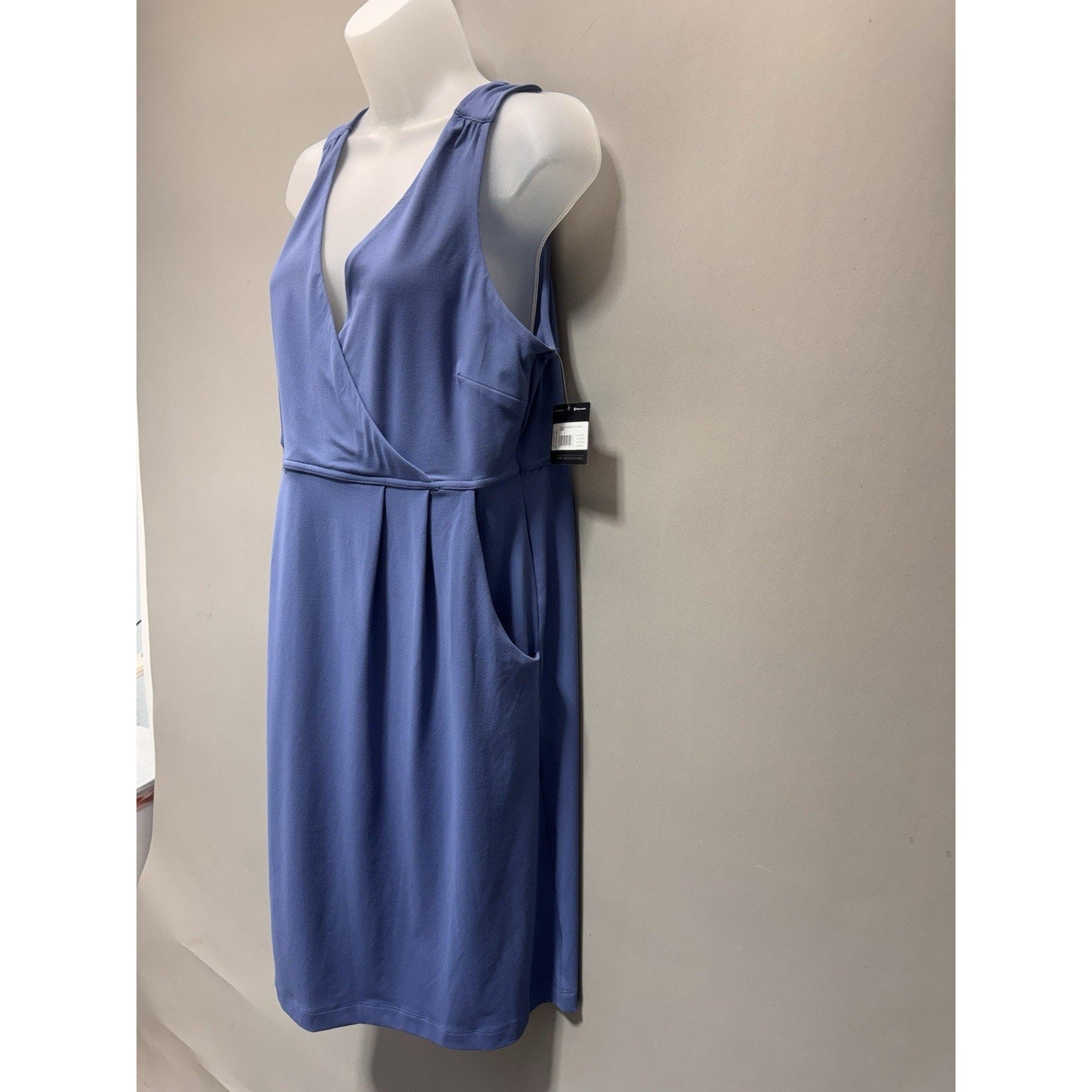Eddie Bauer Aster Crossover Dress Women’s Large Blue Sleeveless Pocket New