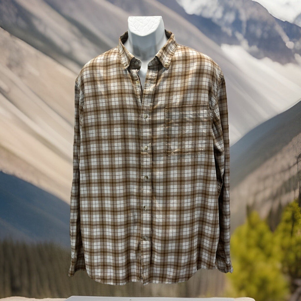 MENS BANANA REPUBLIC BROWN KHAKI MULTI PLAID SLIM FIT UNTUCK COTTON SHIRT XL
